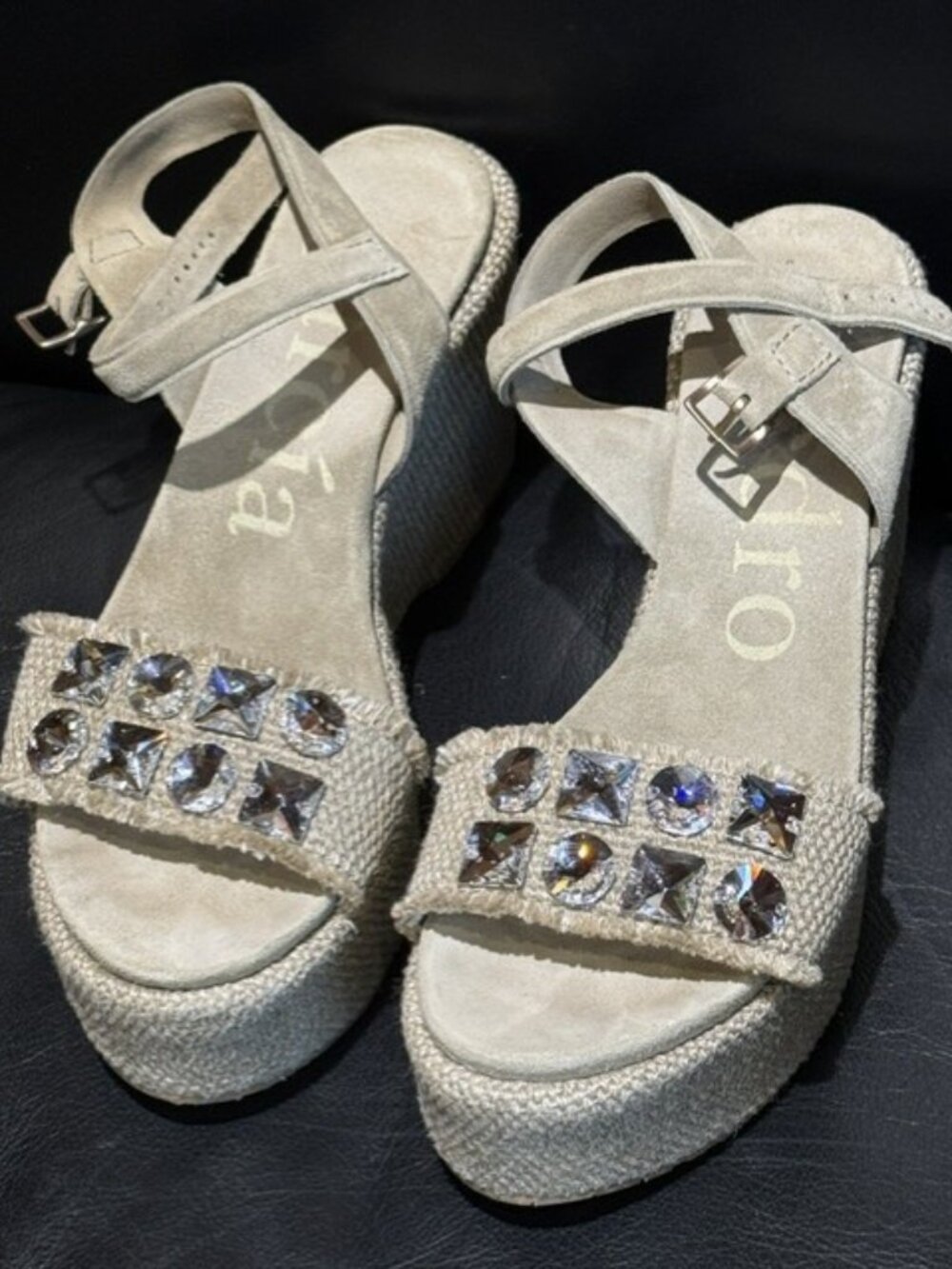 PEDRO GARCIA Platform Wedge, Crystal Embellished Sandal 7.5